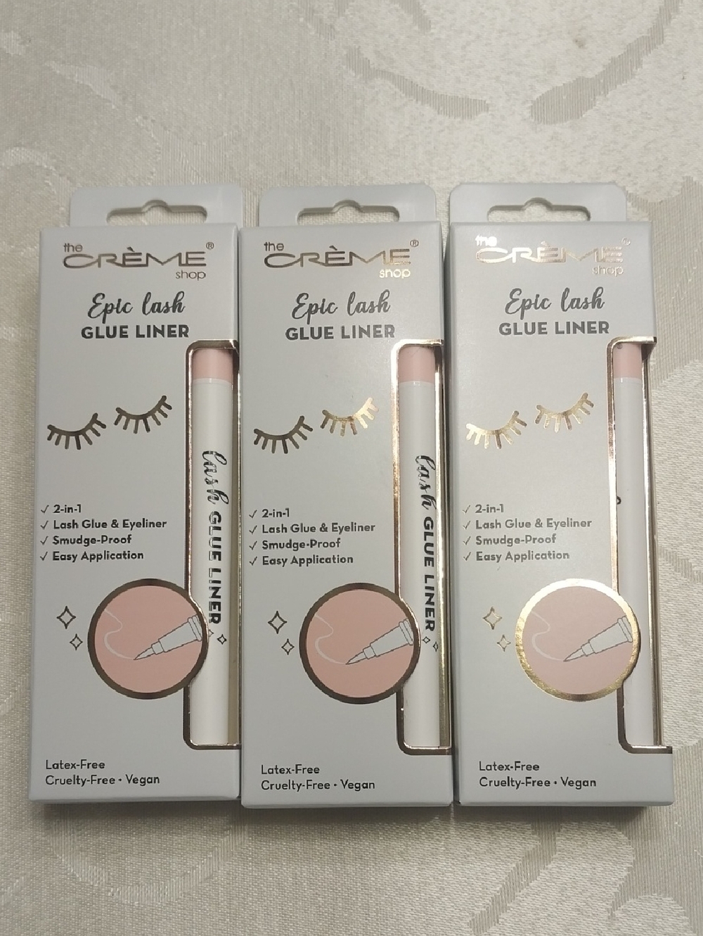 The Creme Shop Epic Lash Glue Liner 3 Pc Bundle With 2 In 1 Clear Lash Glue NIB